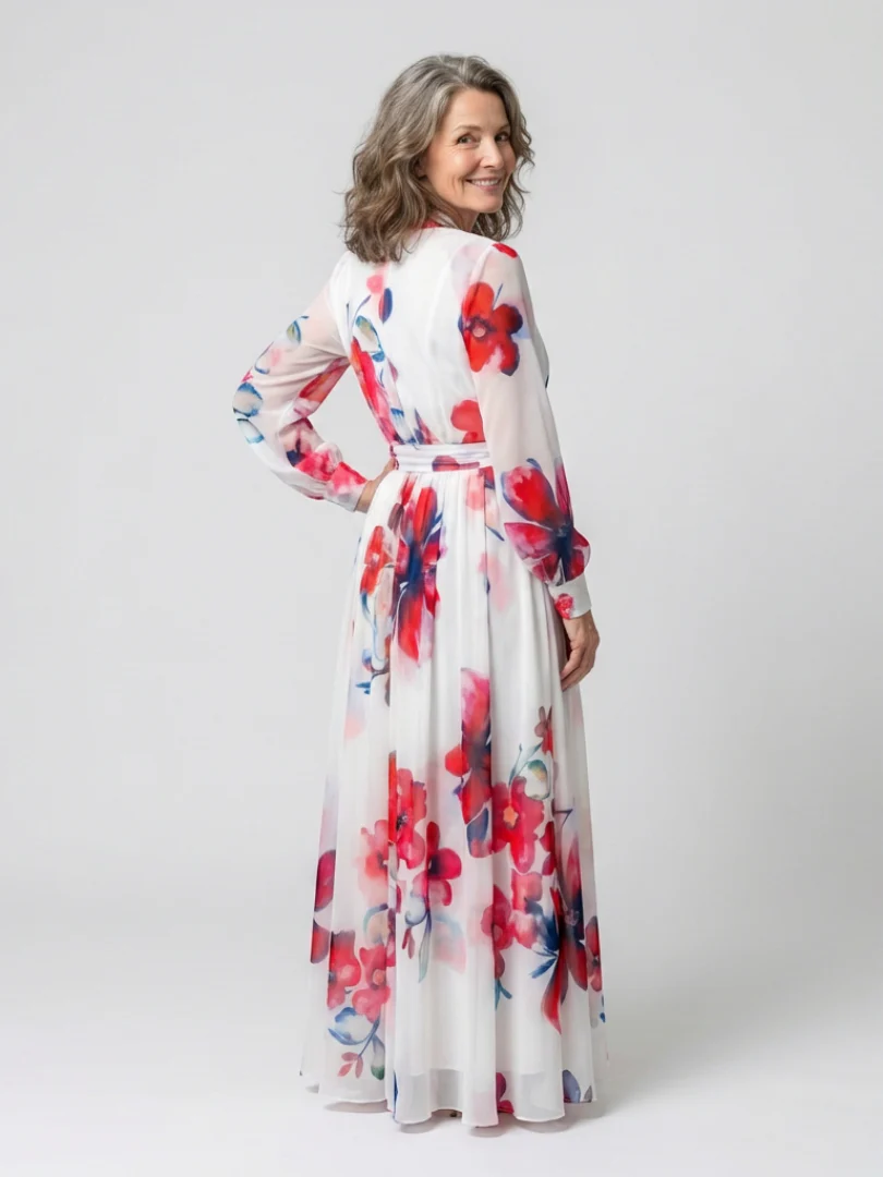 Lillian | Floral Langärmliges Wickel-Maxi-Kleid - Image 3
