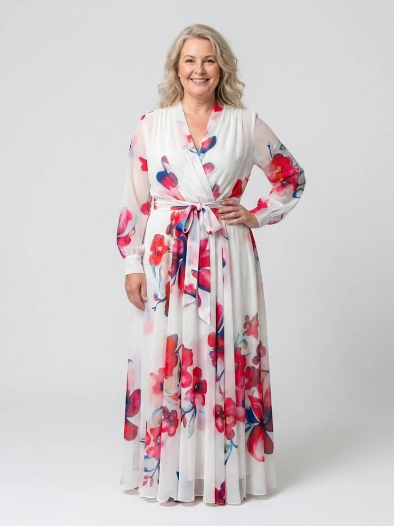 Lillian | Floral Langärmliges Wickel-Maxi-Kleid - Image 4