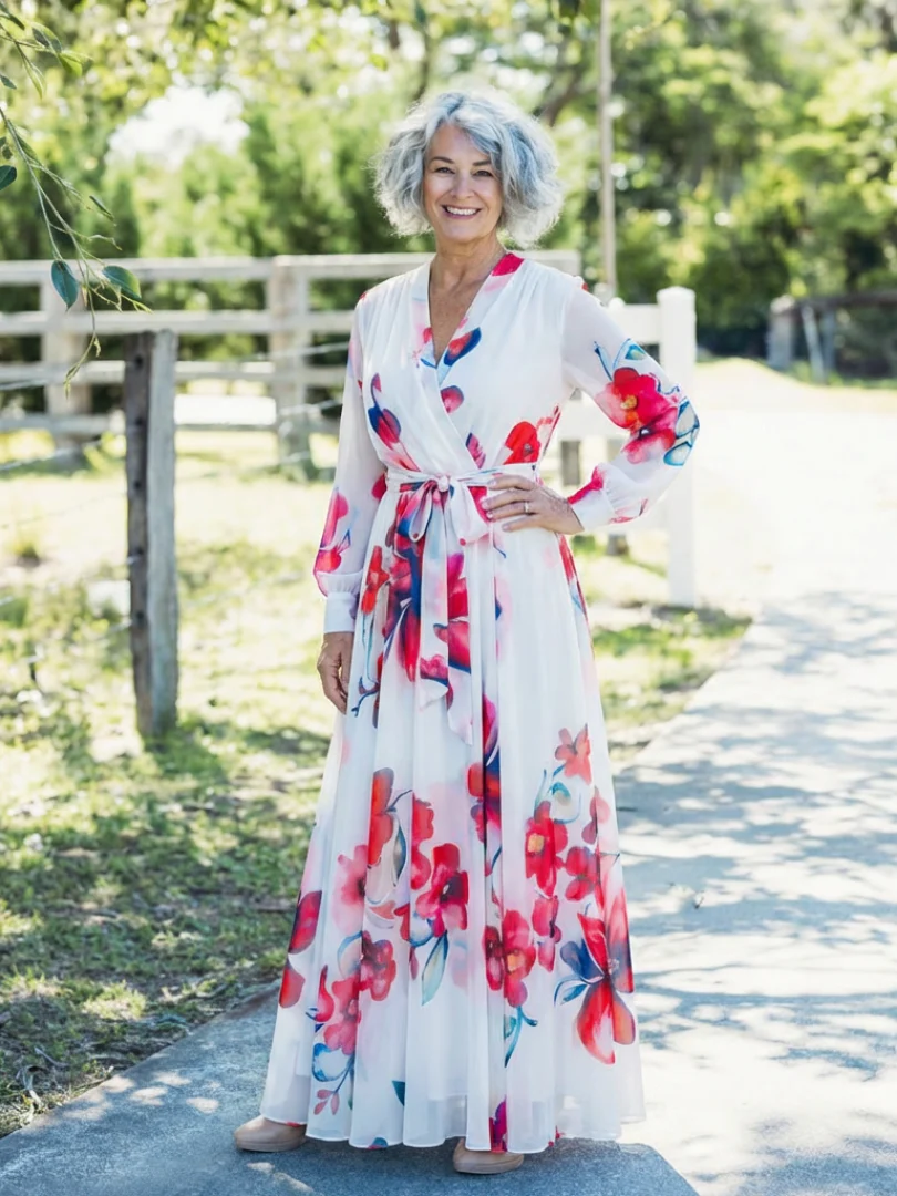 Lillian | Floral Langärmliges Wickel-Maxi-Kleid - Image 7