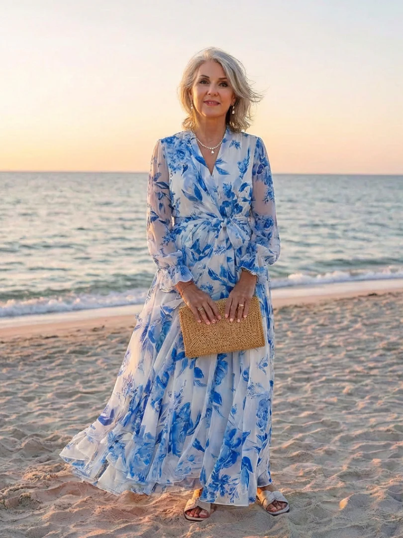 Lillian | Floral Langärmliges Wickel-Maxi-Kleid - Image 8