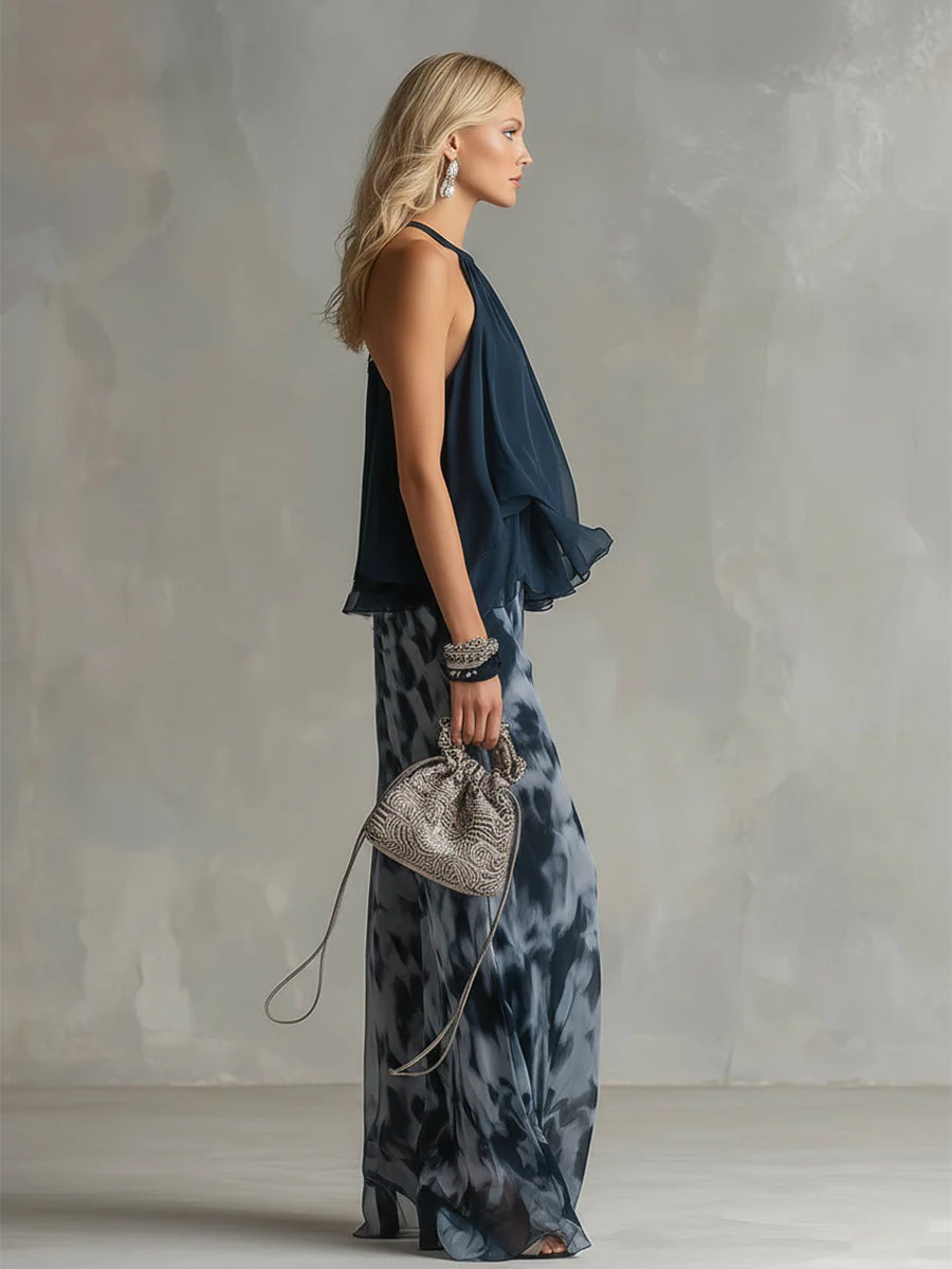 Ludovica – Schickes Ensemble mit hochgeschlossenem Blusenshirt und fließenden bedruckten Hosen - Image 3