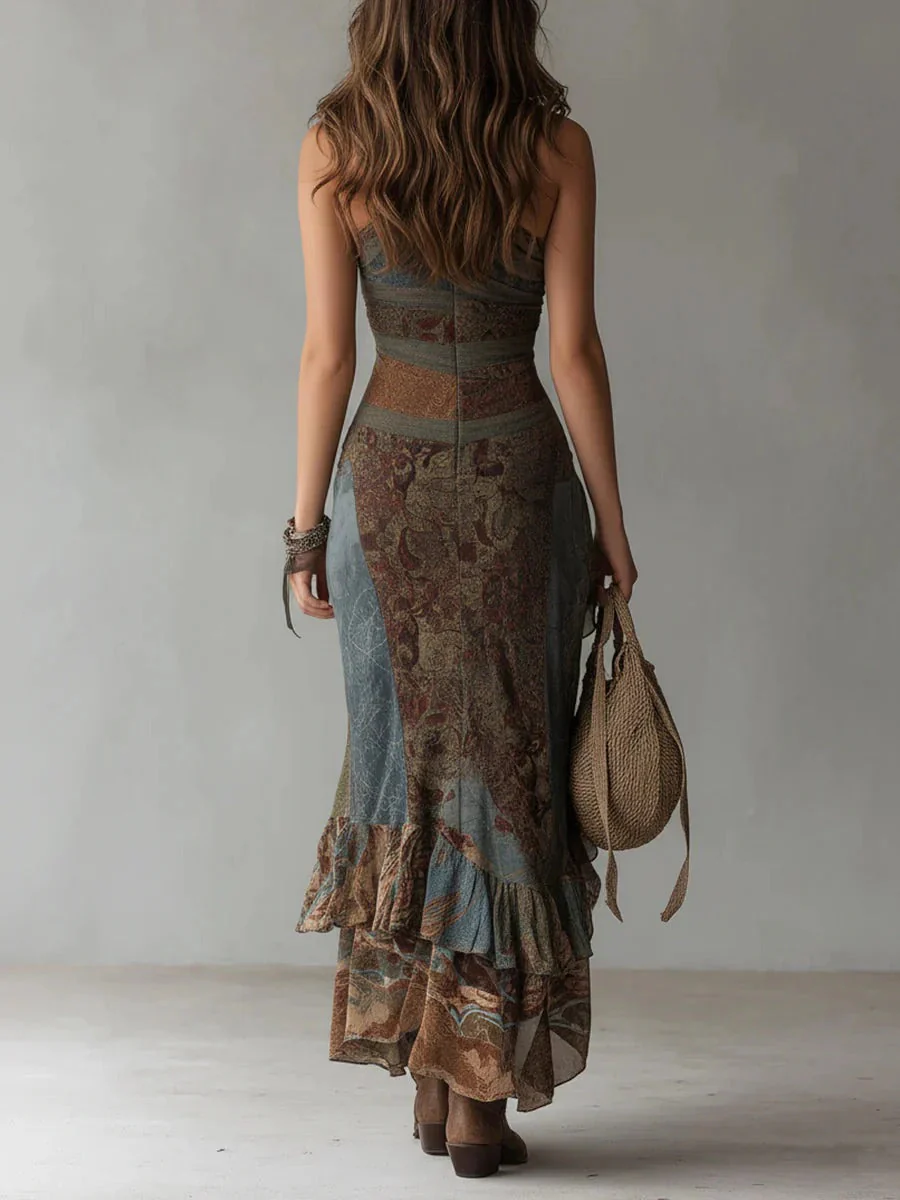 María | Asymmetrisches Maxikleid mit ethnischem Muster und seitlichem Schlitz für Damen - Image 3