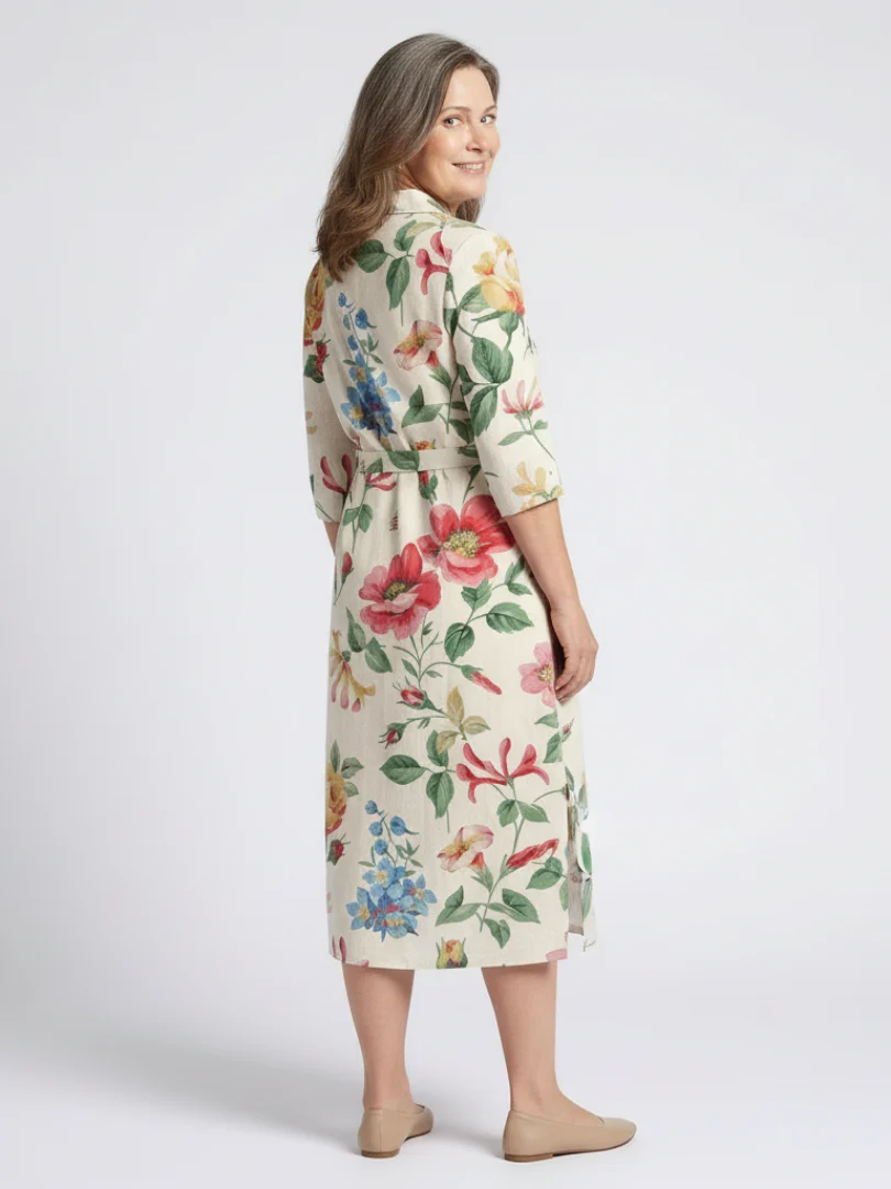 Maribel | Knopf-Front Halbarm Blumen-Midi-Kleid - Image 3