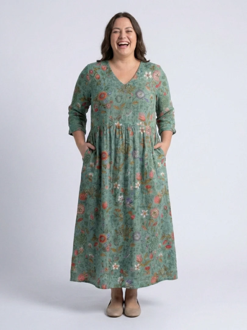 Marina | Floral V-Ausschnitt Maxikleid mit Dreiviertelärmeln - Image 5