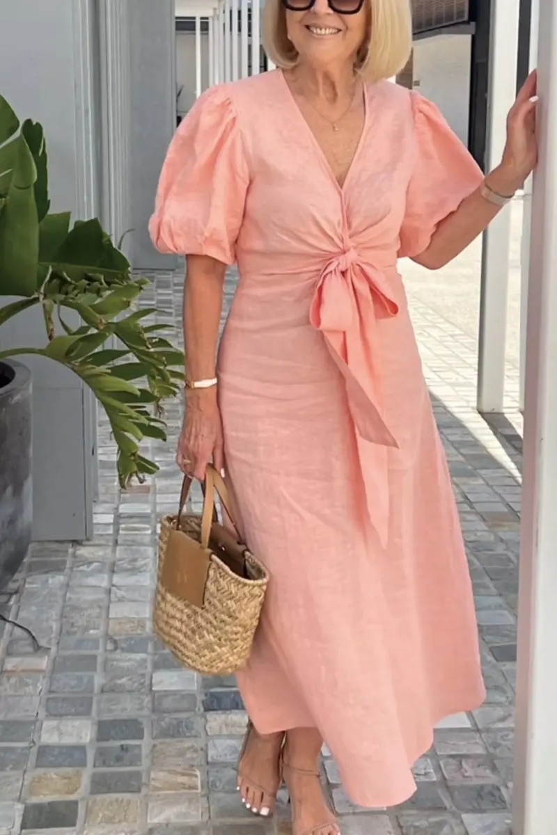 Natasha - Elegantes V-Ausschnitt Kleid - Image 3
