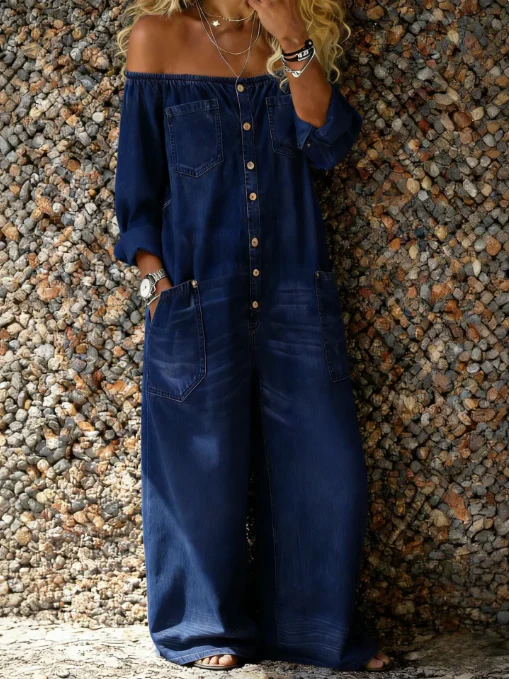 Noa | Denim-Jumpsuit mit Off-Shoulder-Ausschnitt - Image 3