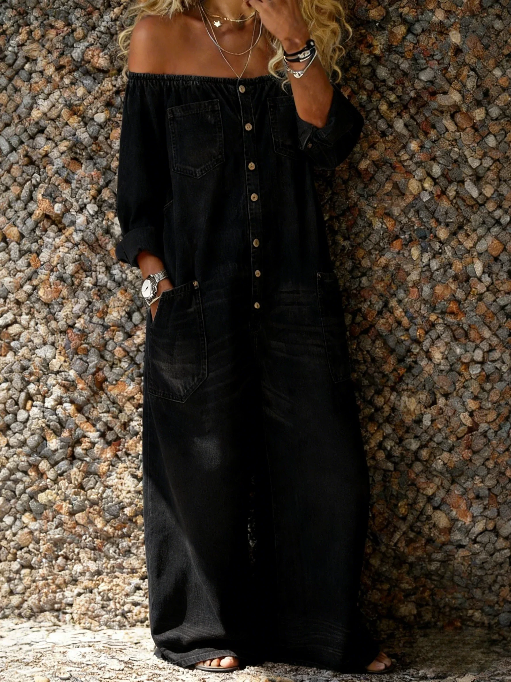 Noa | Denim-Jumpsuit mit Off-Shoulder-Ausschnitt - Image 4