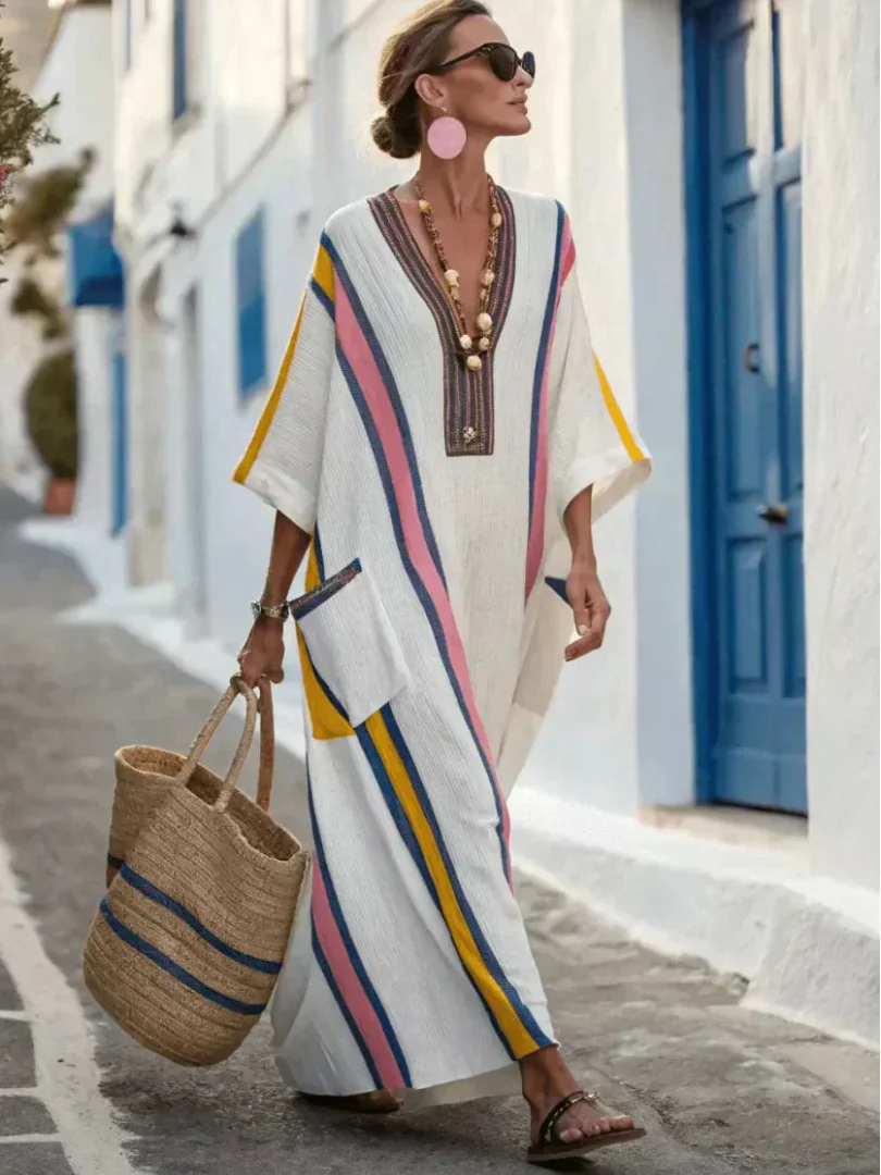 Noemi | V-Ausschnitt Maxikleid mit halben Ärmeln und Taschen - Image 5