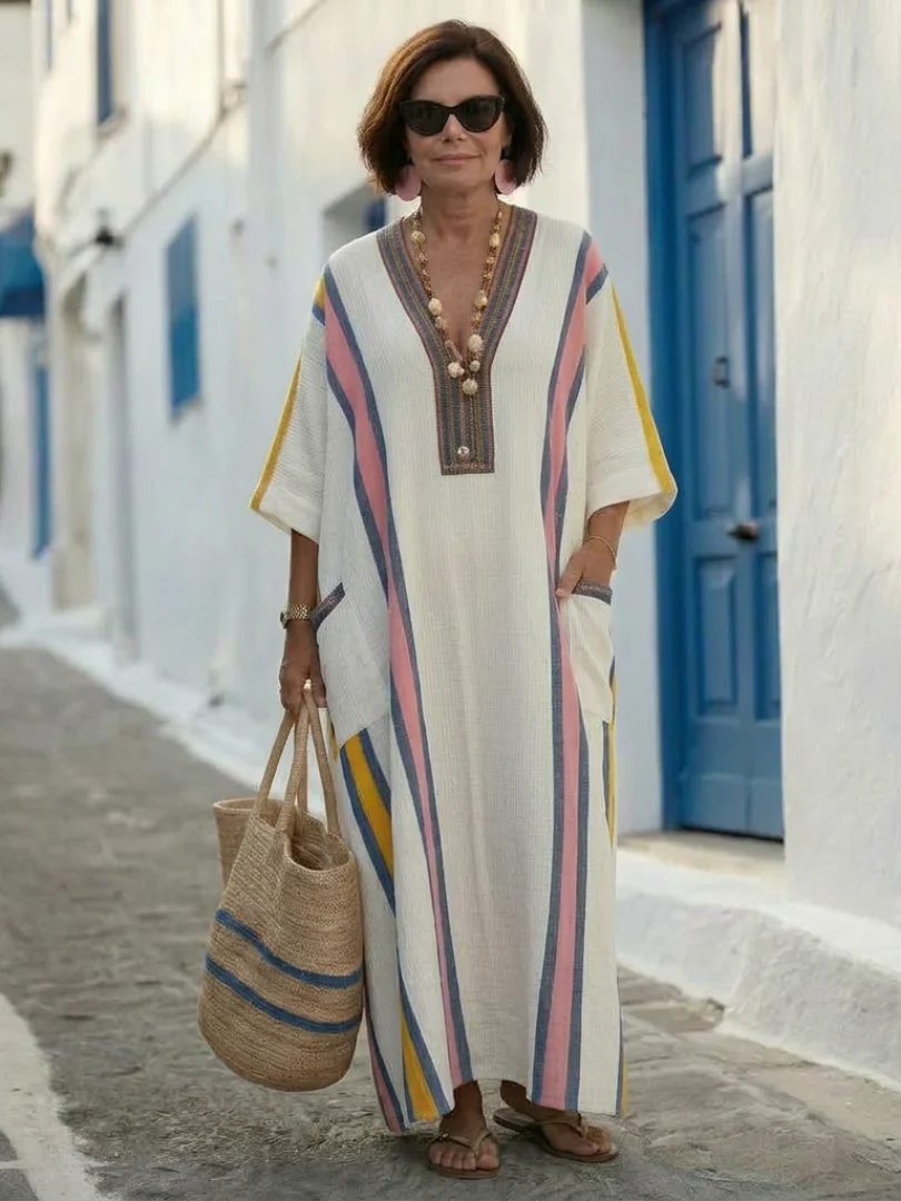 Noemi | V-Ausschnitt Maxikleid mit halben Ärmeln und Taschen - Image 6