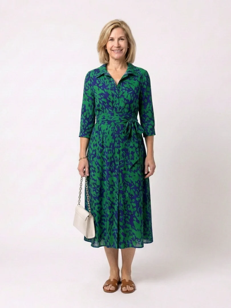 Oriana | Midi-Kleid mit Kragen, langen Ärmeln und Taillengürtel - Image 4