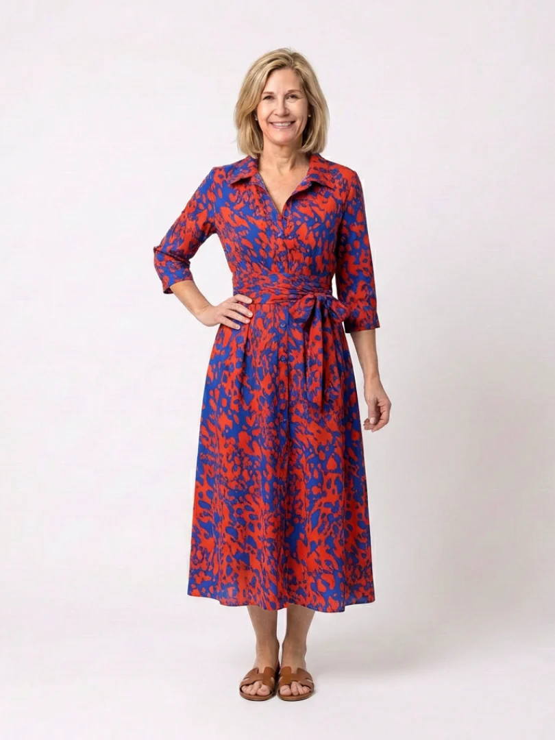 Oriana | Midi-Kleid mit Kragen, langen Ärmeln und Taillengürtel - Image 6
