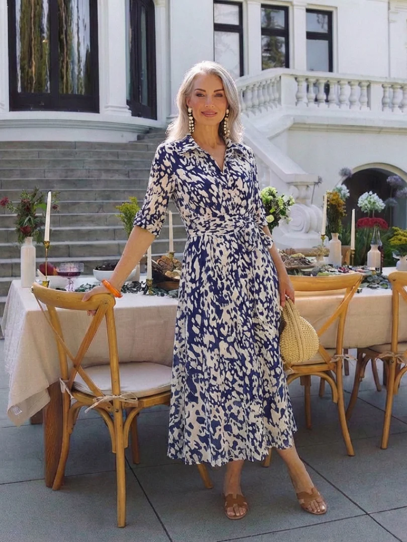 Oriana | Midi-Kleid mit Kragen, langen Ärmeln und Taillengürtel - Image 8