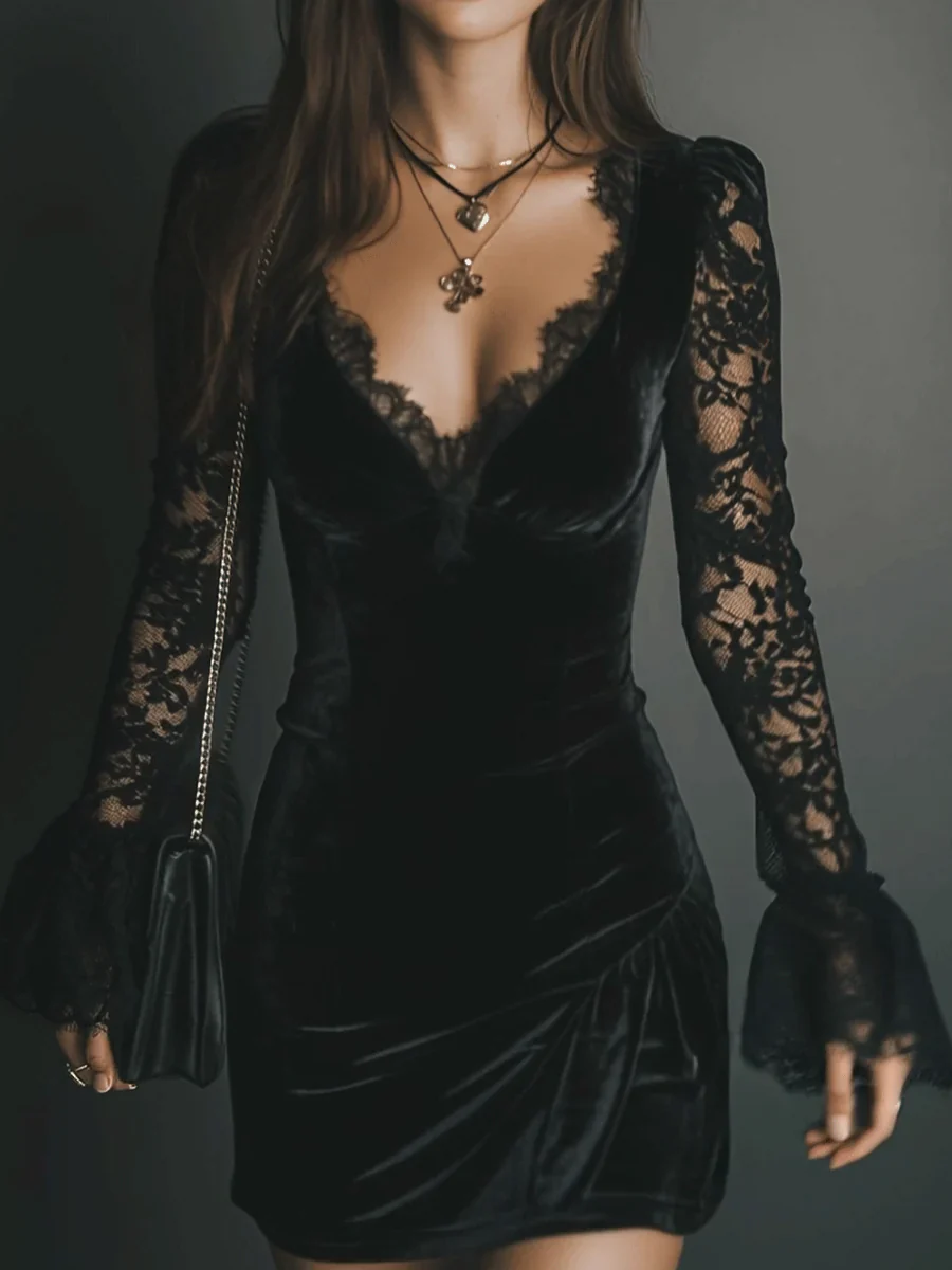 Orinthia – Samt-Minikleid mit Spitzenbesatz - Image 4