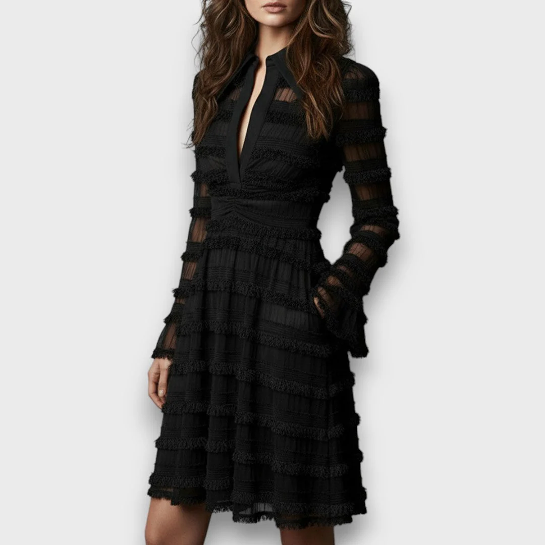 Parisa – Midi-Kleid mit transparenten Fransen-Details - Image 3