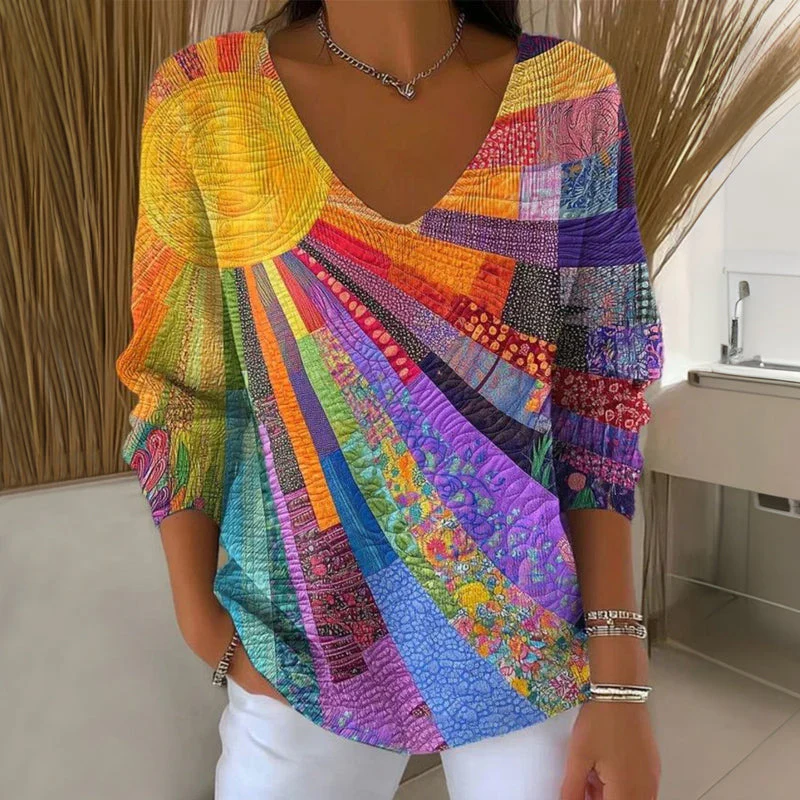 Retro Buntes Patchwork T-Shirt - Image 2