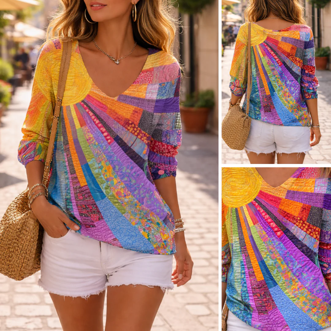 Retro Buntes Patchwork T-Shirt - Image 6