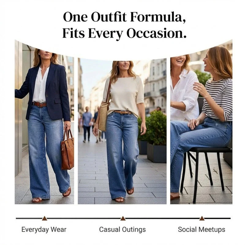 Retro Hochtaillierte Weite Jeans für Damen - Image 11
