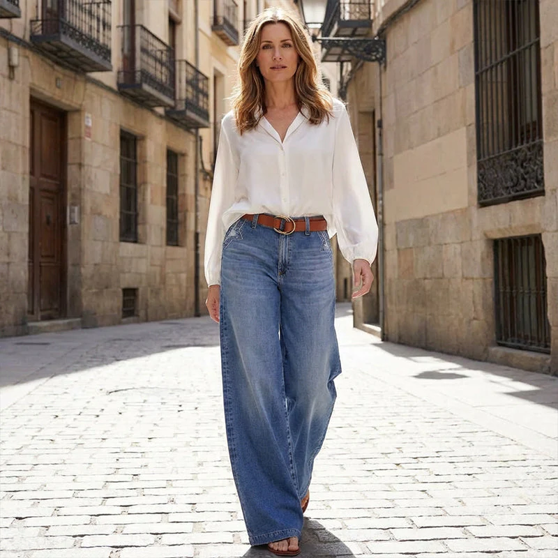 Retro Hochtaillierte Weite Jeans für Damen - Image 5
