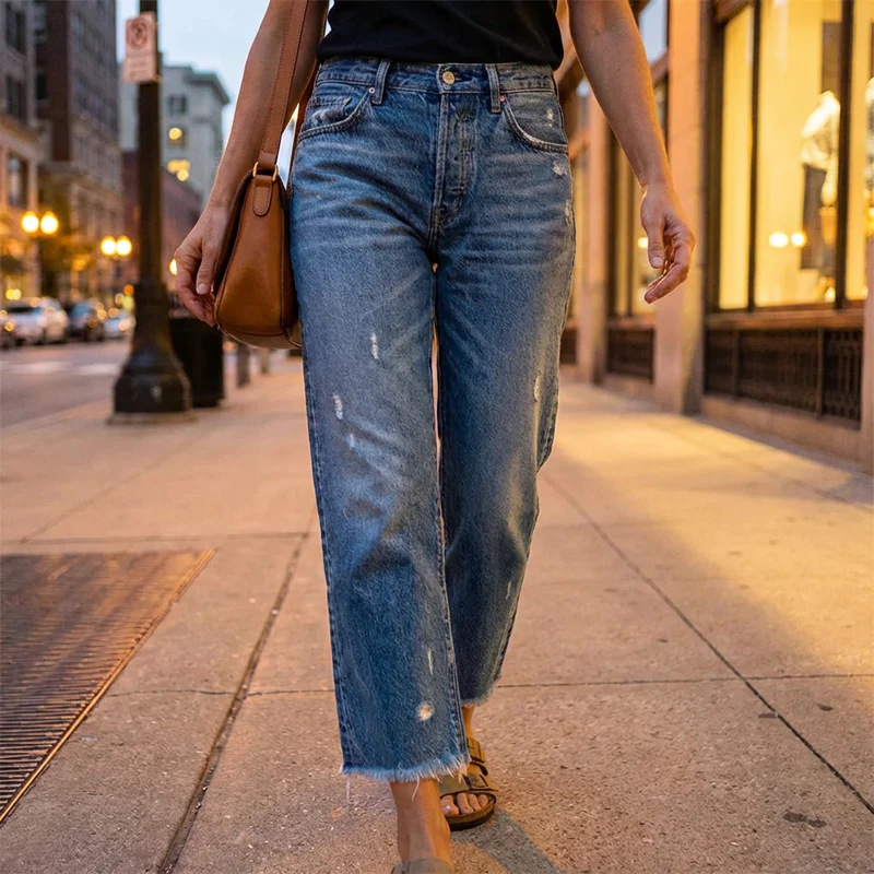 Retro kurze gerade Jeans für Frauen - Image 2