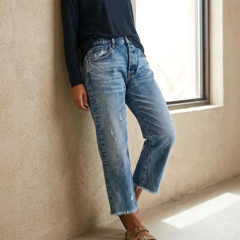Retro kurze gerade Jeans für Frauen - Image 3