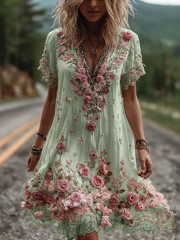 Ruby – Blossom bestickte V-Ausschnitt Kleid - Image 5