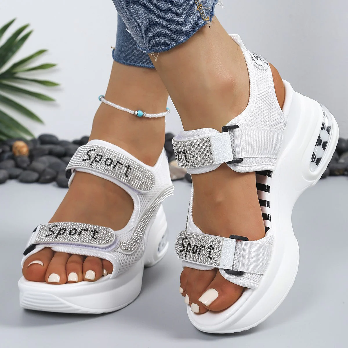 Schicke orthopädische Plattform-Sandalen für Damen, verziert mit Kristallen - Image 6