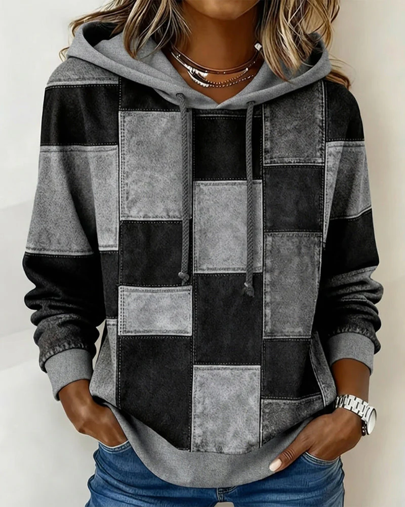 Schicker Langarm-Karierten Hoodie - Image 4