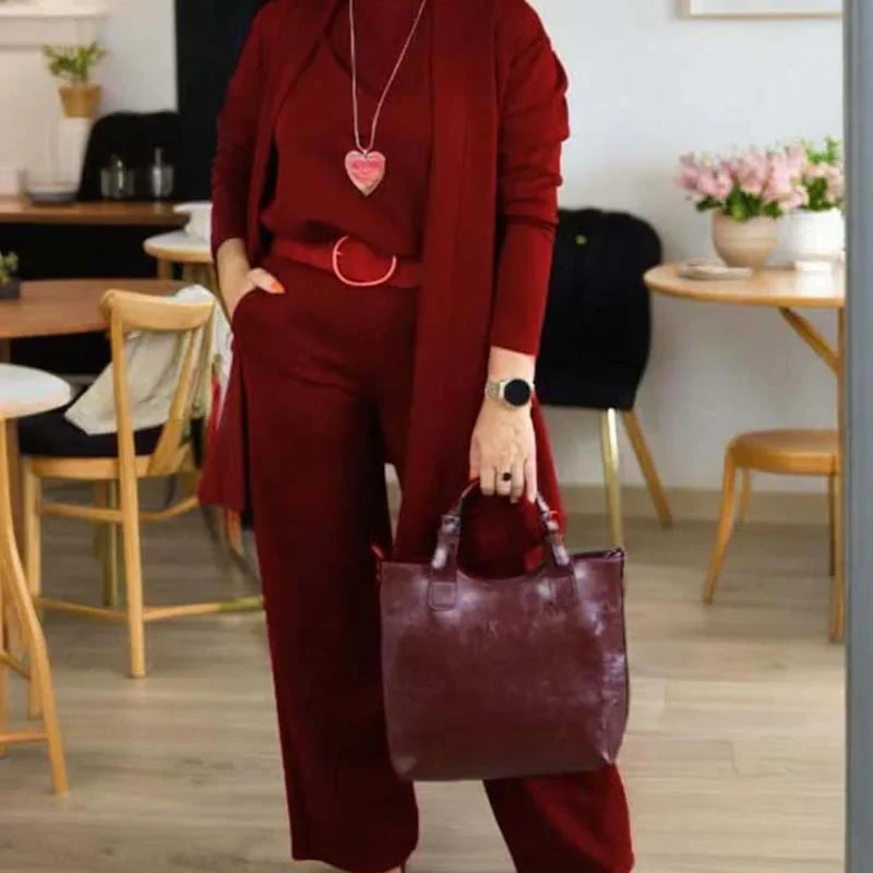 Schickes 3-teiliges Ensemble: Langer Cardigan, Top und Hose - Image 15