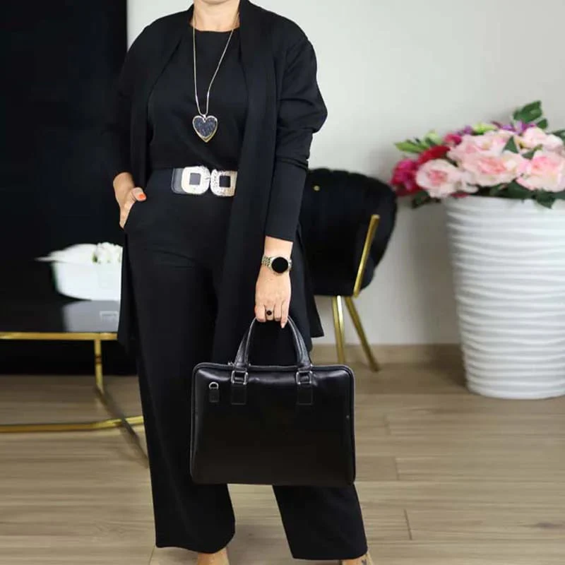 Schickes 3-teiliges Ensemble: Langer Cardigan, Top und Hose - Image 16