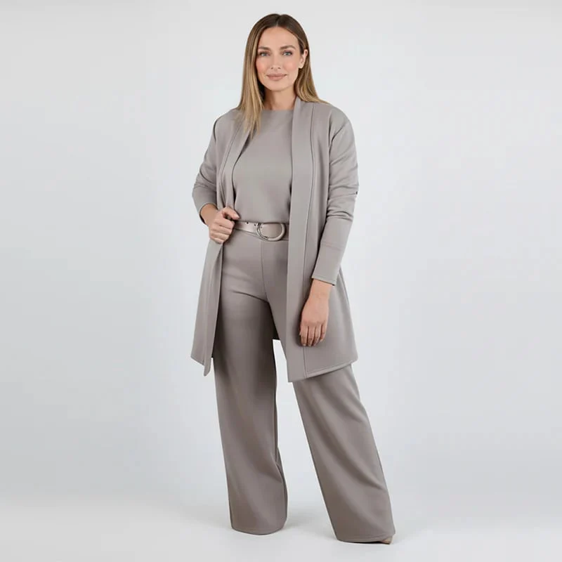 Schickes 3-teiliges Ensemble: Langer Cardigan, Top und Hose - Image 20