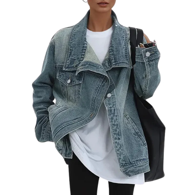 SKYE™ – Retro-inspirierte asymmetrische Jacke mit hohem Kragen und Vintage-Waschung - Image 2