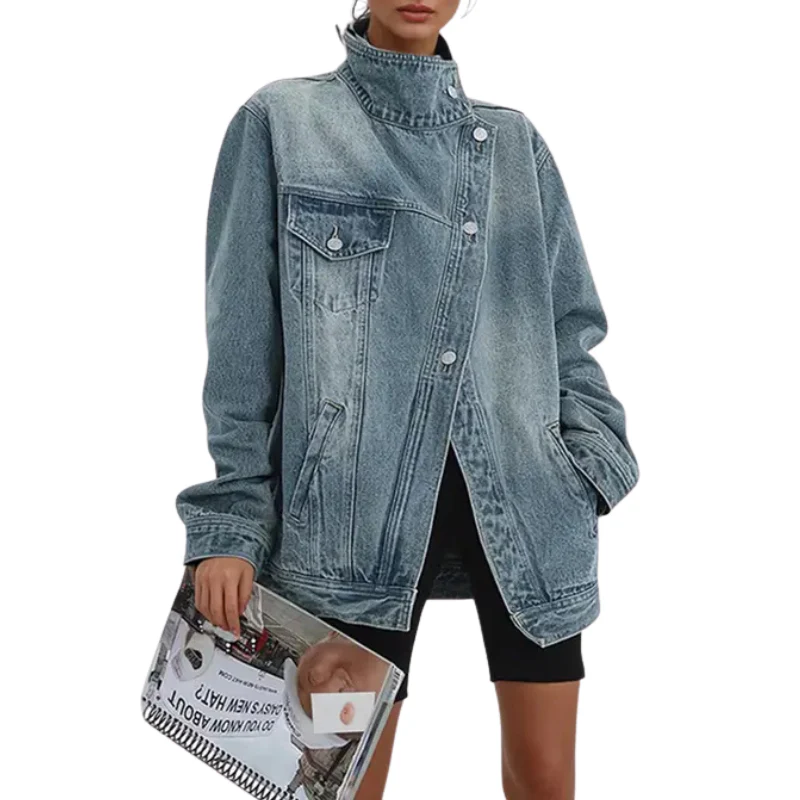 SKYE™ – Retro-inspirierte asymmetrische Jacke mit hohem Kragen und Vintage-Waschung - Image 3