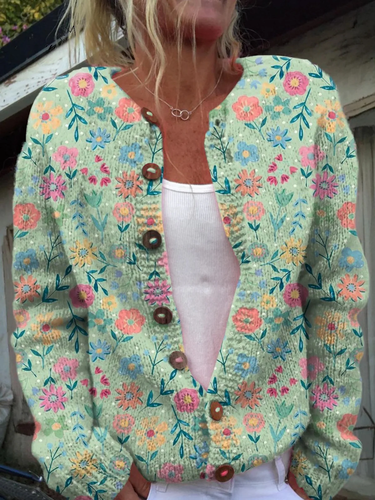 Sommerfeld Blumenmuster Druck | Knopfpullover - Image 2
