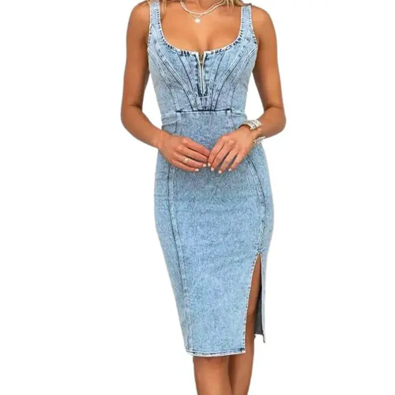 TATIANA™ – Elegantes Denim-Midi-Kleid mit Seitenschlitzen - Image 2