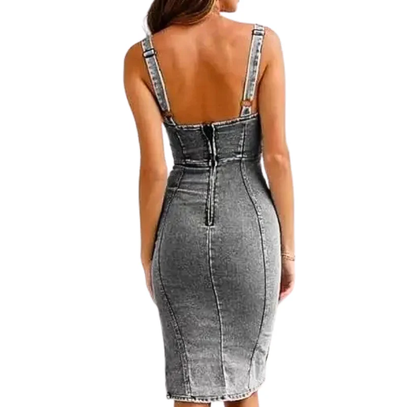 TATIANA™ – Elegantes Denim-Midi-Kleid mit Seitenschlitzen - Image 4