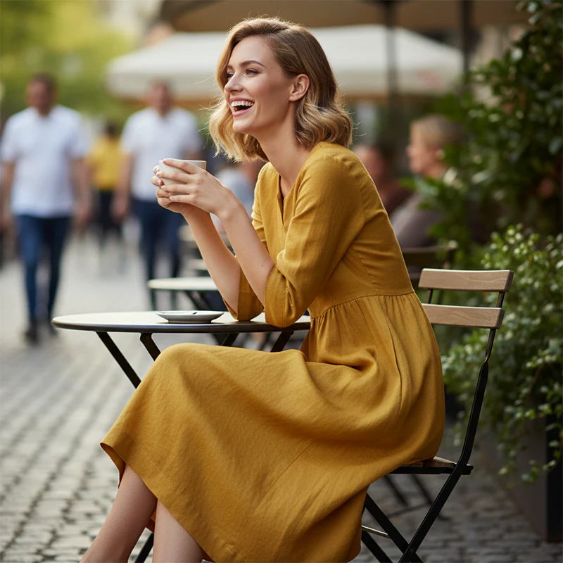V-Ausschnitt Freizeitkleid für Frauen mit 3/4 Ärmeln und Taschen - Image 2