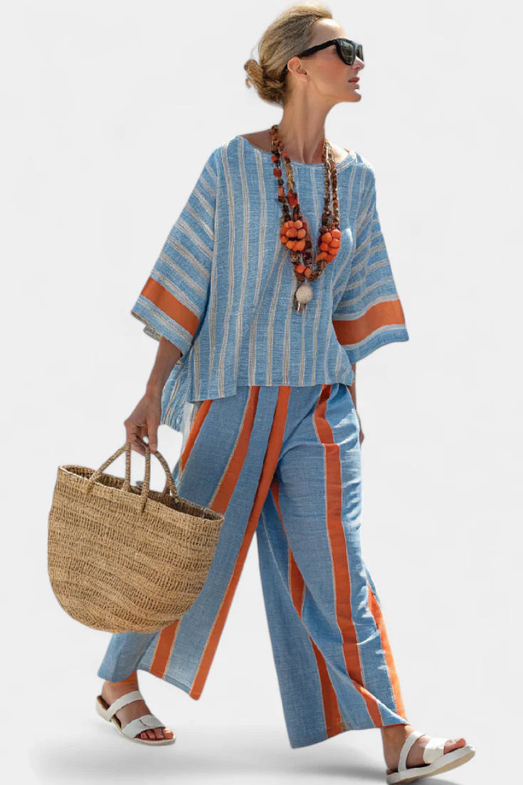 Valeria – elegante terracotta gestreift und Leinenhose - Image 4