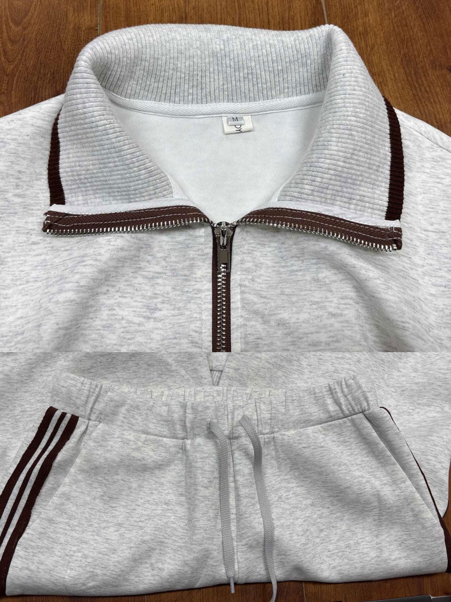 Vintage-inspirierter grauer und weißer Halbzip-Sweatshirt mit weitem Hosen-Set - Image 14