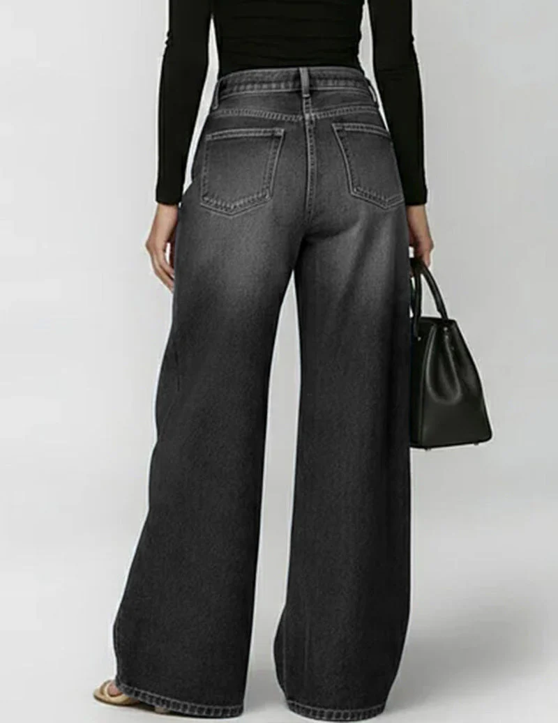 Weite Denim-Hosen mit goldenen Ösen-Seitenausschnitten - Image 3
