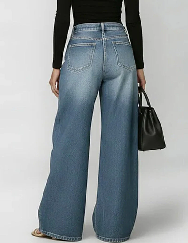 Weite Denim-Hosen mit goldenen Ösen-Seitenausschnitten - Image 4