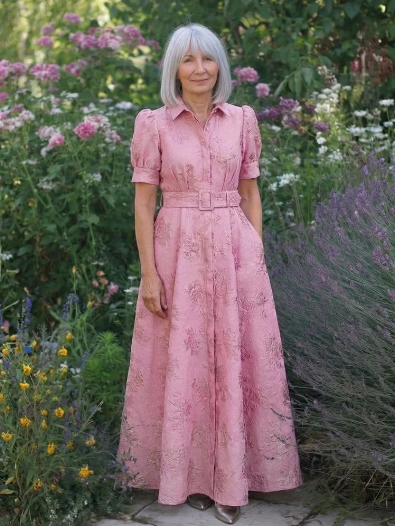 Xanthea | Kurzärmeliges, tailliertes, blumenstrukturiertes Maxikleid - Image 6