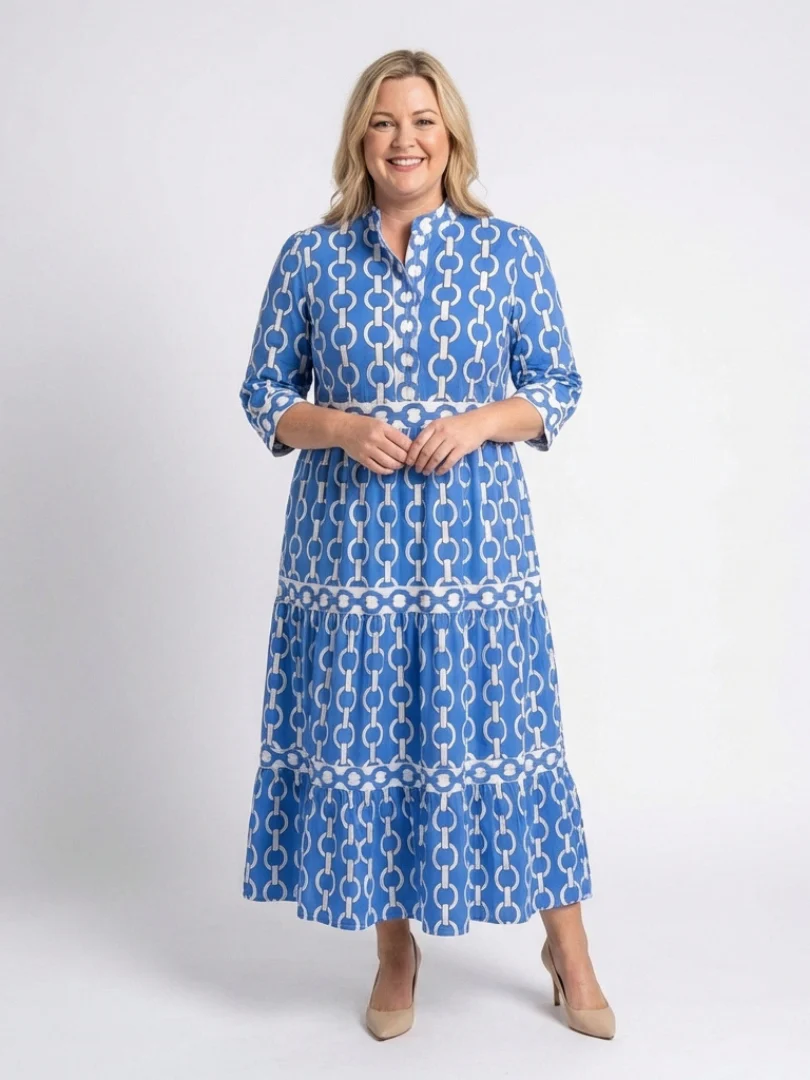 Ysolde | Midi-Kleid mit 3/4-Ärmeln und Kettenmuster - Image 4