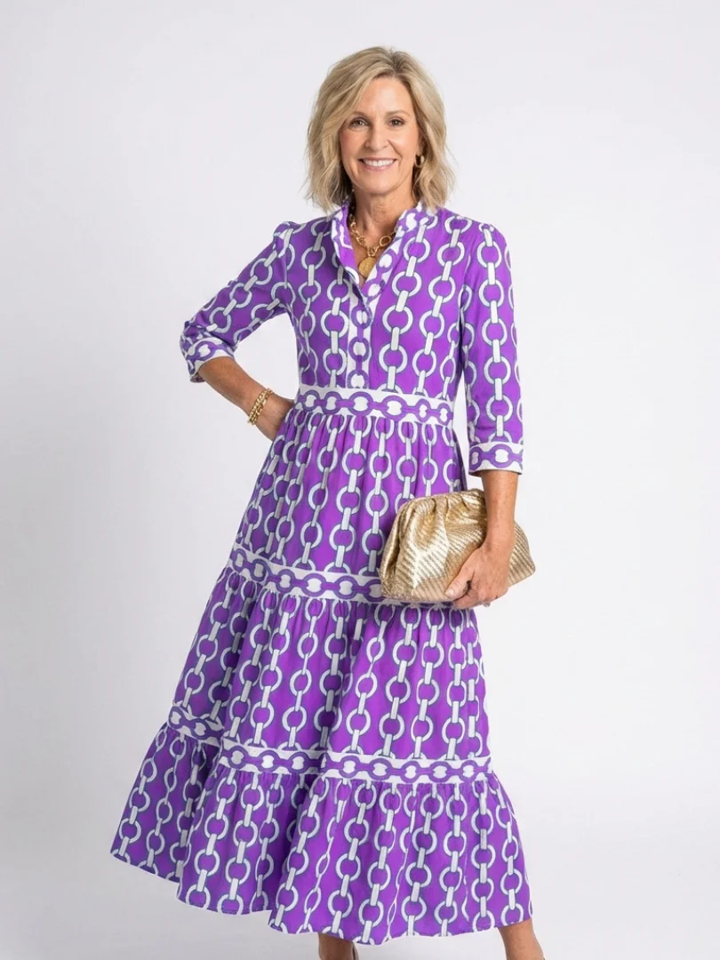 Ysolde | Midi-Kleid mit 3/4-Ärmeln und Kettenmuster - Image 5