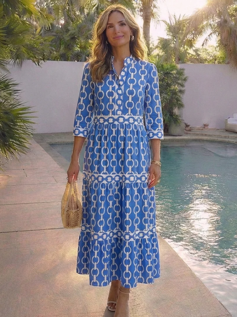 Ysolde | Midi-Kleid mit 3/4-Ärmeln und Kettenmuster - Image 6