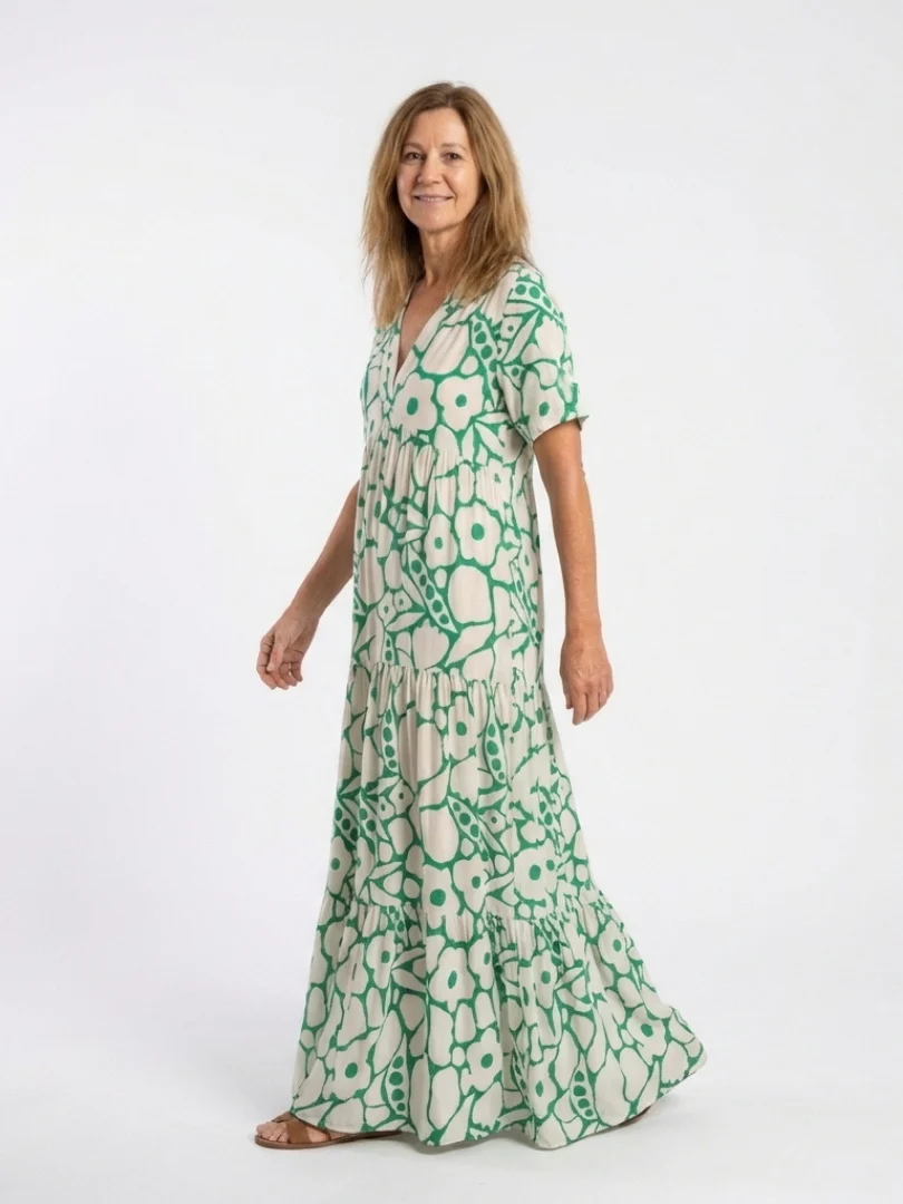 Zuleika | Kurzärmliges V-Ausschnitt Blumen-Midi-Kleid - Image 2