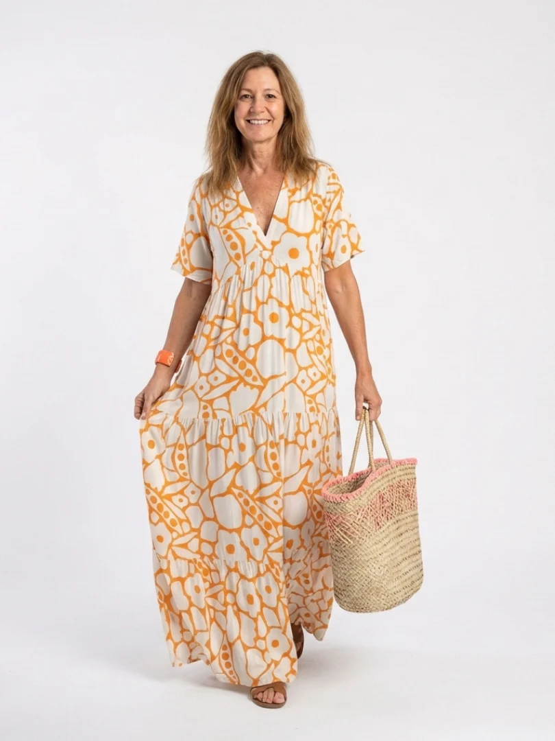 Zuleika | Kurzärmliges V-Ausschnitt Blumen-Midi-Kleid - Image 4